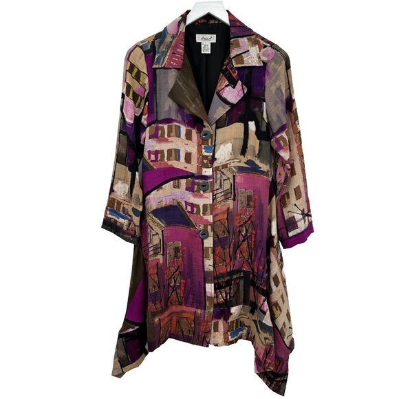 Anis.A Jacket Coat Dress‎ Size Medium Flowy Artsy Wearable Art Lined Asymmetric - Picture 1 of 15